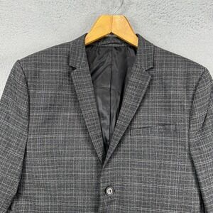 H&M Skinny Fit Mens Sport‎ Coat Blazer 42R Dark Grey Plaid 2 Button Stretch NEW